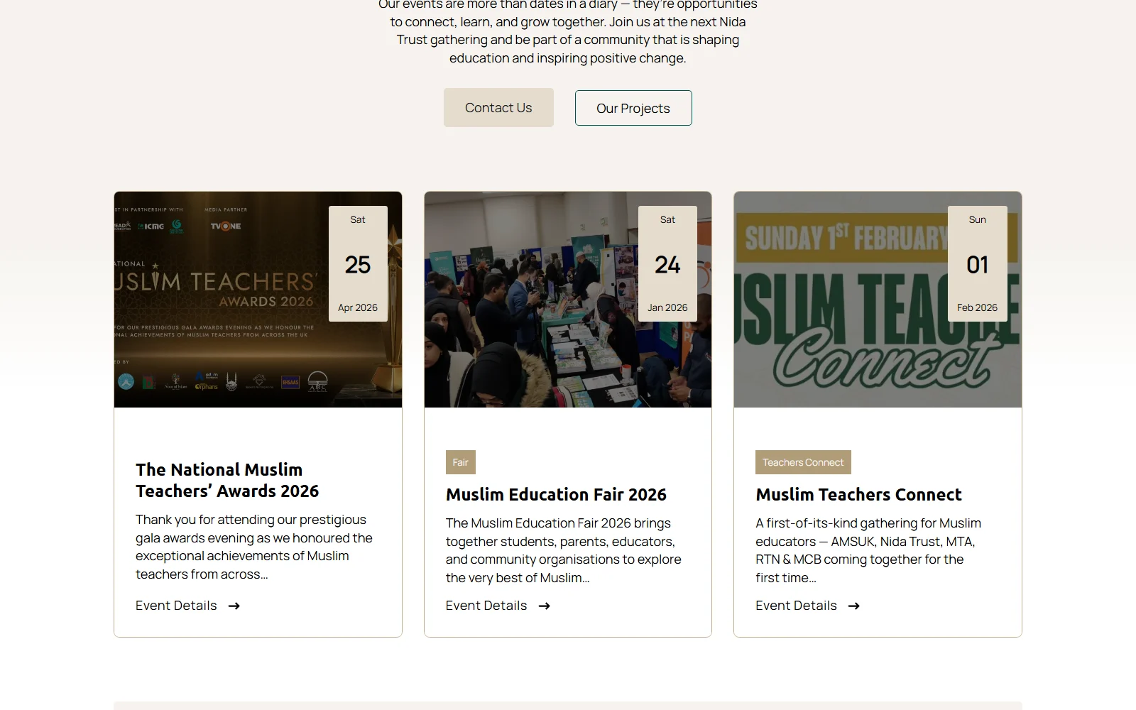 Events, listed rather than ticketed